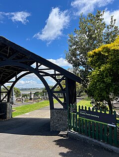 Outside O'Neill's Point Cemetery at the lychgate