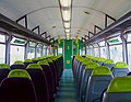 The interior of an Arriva Trains Wales Class 143 Pacer, showing the refurbishment carried out by Valley Lines