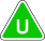 Green triangle with U in centre