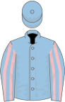 Light blue, pink striped sleeves