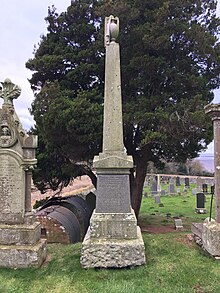 A tall tombstone in Balmerino for William Ballingall, the first headmaster at the Gauldry school.