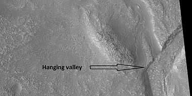 Channel with hanging valley in Ismenius Lacus quadrangle, as seen by HiRISE under HiWish program