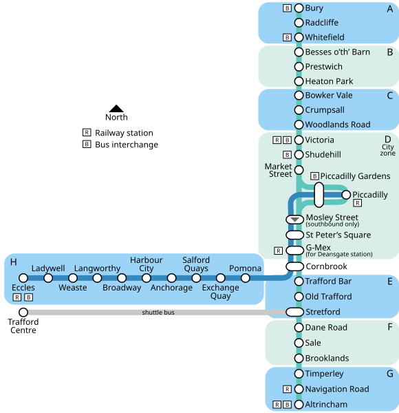 A map of Manchester Metrolink, 2008