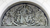 High-relief bronze tympanum of Writing, Thomas Jefferson Building, Washington, D.C., US