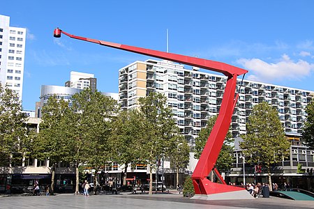 Schouwburgplein in Rotterdam, Netherlands, by Adriaan Geuze (1996). Revitalization of a square that was once empty and dominated by concrete.[32]