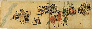 Samurai of the Shōni clan gather to defend against Kublai Khan's Mongolian army during the first Mongol invasion of Japan in 1274.