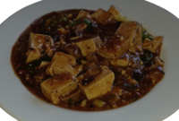 A vegetarian version of Mapo tofu in which diced shiitake mushrooms are used as a substitute for ground meat.