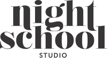 In an old serif fashion, the words "Night School" appear properly, while at the bottom, "Studio" is capitalized in a modern sans serif font.