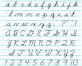 Handwritten cursive alphabet, with all lowercase letters followed by uppercase letters and numerals
