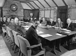 President Dwight D. Eisenhower meets with his National Security Council at Holly Lodge, 1955