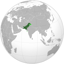 Area controlled by Pakistan shown in dark green; claimed but uncontrolled territory shown in light green.