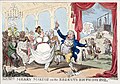 Cruikshank cartoon showing George, the Prince Regent, dancing and drinking at a lavish party with another man's wife.