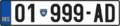 Registration plate from Kosovo introduced in 2010 with non-ISO 'RKS' initials