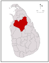 Area map of Anuradhapura District, located somewhat to the north of the centre of the country, in the North Central Province of Sri Lanka