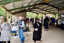 Visitors inspect the newly-opened Millhaugh community event facility in Alyth, August 2024