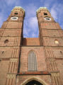 Frauenkirche (Munich), erected 1468-1488, looking up at the towers