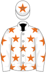 White, orange stars, star on cap