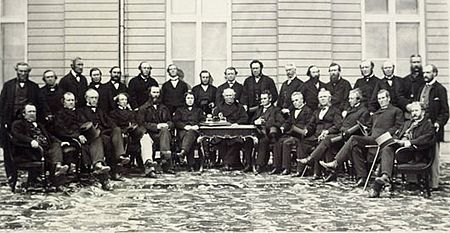 Delegates of the Legislatures of Canada gathering at the Quebec Conference - Photo by Jules I. Livernois on October 27, 1864.