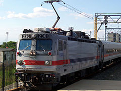 SEPTA AEM-7 engine 2301 enters the Temple University station.