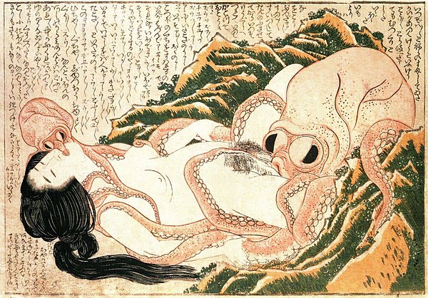 The Dream of the Fisherman's Wife, Katsushika Hokusai. Imaginative example of bestiality