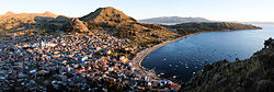 Panoramic view of Copacabana, at the shore of Lake Titicaca.