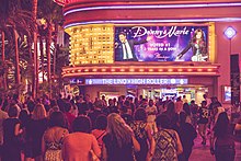 A digital marquee, displaying pictures of Donny and Marie Osmond with the text "Donny & Marie, voted #1 3 years in a row".