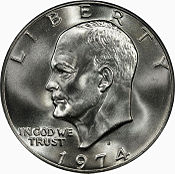 One side of a coin, depicting the bust of a man