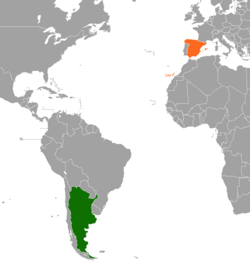 Map indicating locations of Argentina and Spain