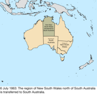 Map of the change to the founding colonies of Australia on 6 July 1863