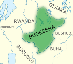 Bugesera (green) and its neighbors, approximate borders c. 1700[1]