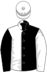 Black and white (halved), sleeves reversed, white cap