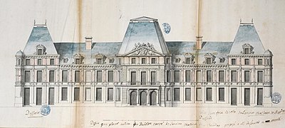 Facade of the parterre side of the Château-Vieux. Circa 1685–1690. Bibliothèque Mazarine, ms 3361