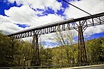 The Rosendale Trestle with railings and decking for the rail trail part way across the bridge in 2011