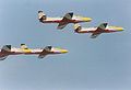 Four J-21 Jastreb aircraft of Leteće zvezde in flight.