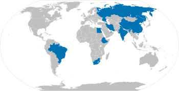 A map highlighting the BRICS countries