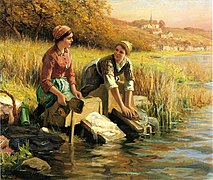 Women Washing Clothesby a Stream