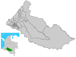 Location of the municipality and town of Albania, Caquetá in the Caquetá Department of Colombia.