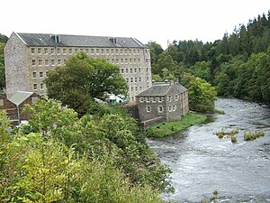 New Lanark Mill Hotel and Waterhouses by River Clyde