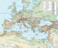 Image 41The Roman Empire under Hadrian (ruled 117–138) showing the location of the Roman legions deployed in 125 AD (from Roman Empire)