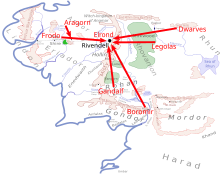 Map of Middle-earth showing where Council members have travelled from