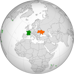 Map indicating locations of France and Ukraine