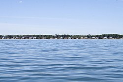 Houses along the water's edge in Mathews