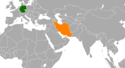 Map indicating locations of Iran and Germany