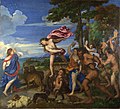 Titian used an ultramarine sky and robes to give depth and brilliance to Bacchus and Ariadne (1520-1523)