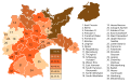 Nazi vote share, with majorities in East Prussia (1), Frankfurt (Oder) (5), Pomerania (6), Breslau (7), Liegnitz (8), Schleswig-Holstein (13), E Hanover (15), and Chemnitz-Zwickau (30)