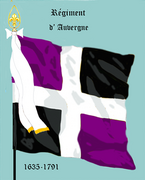 A white-crossed regimental flag during the Ancien Régime (here, Régiment d'Auvergne)