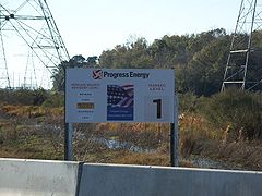 Sign at the entrance of the nuclear power and fossil generation plants