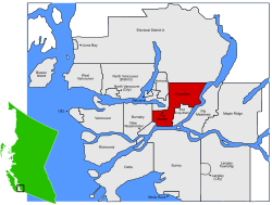 Location of Coquitlam within Metro Vancouver