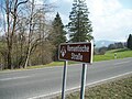 Romantic Road sign in southern Germany (note the Alps in the background)