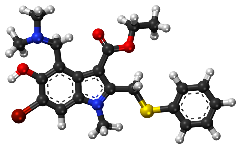 Файл:Umifenovir ball-and-stick model.png